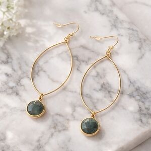 Gold Teardrop Labradorite Dangle Earrings | Boho Statement 2.5"